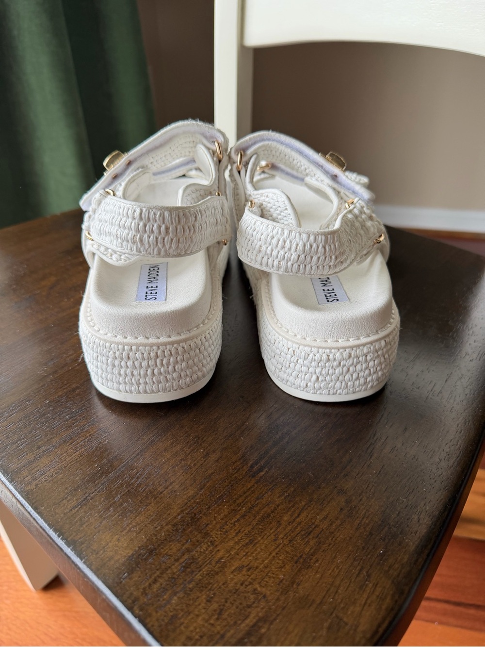 Steve Madden Cream Woven Platform Slide Sandals with Gold Accent - Picture 6 of 6